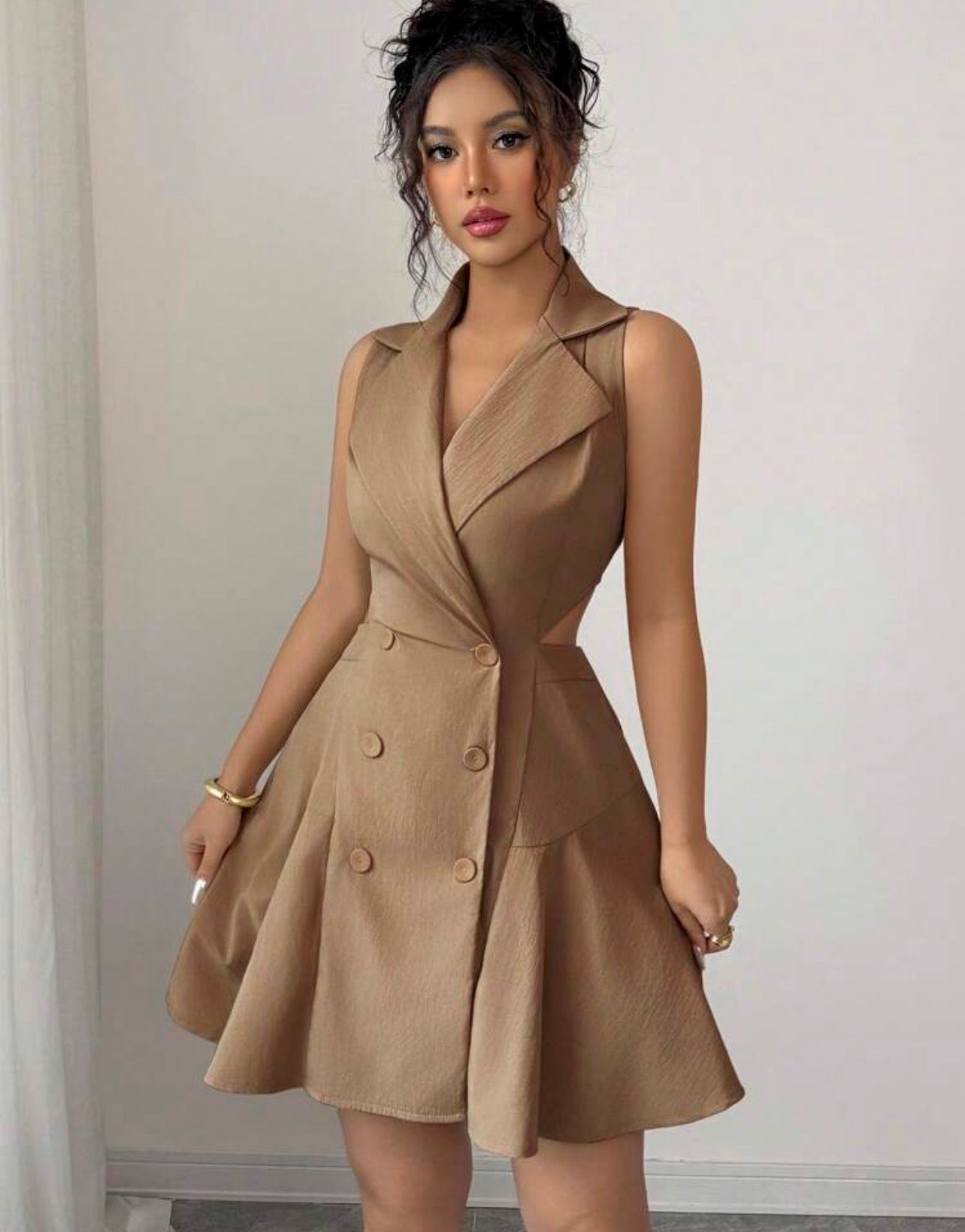 Women’s Double-Breasted Sleeveless Cropped Dress – Casual Summer Commuter Style
