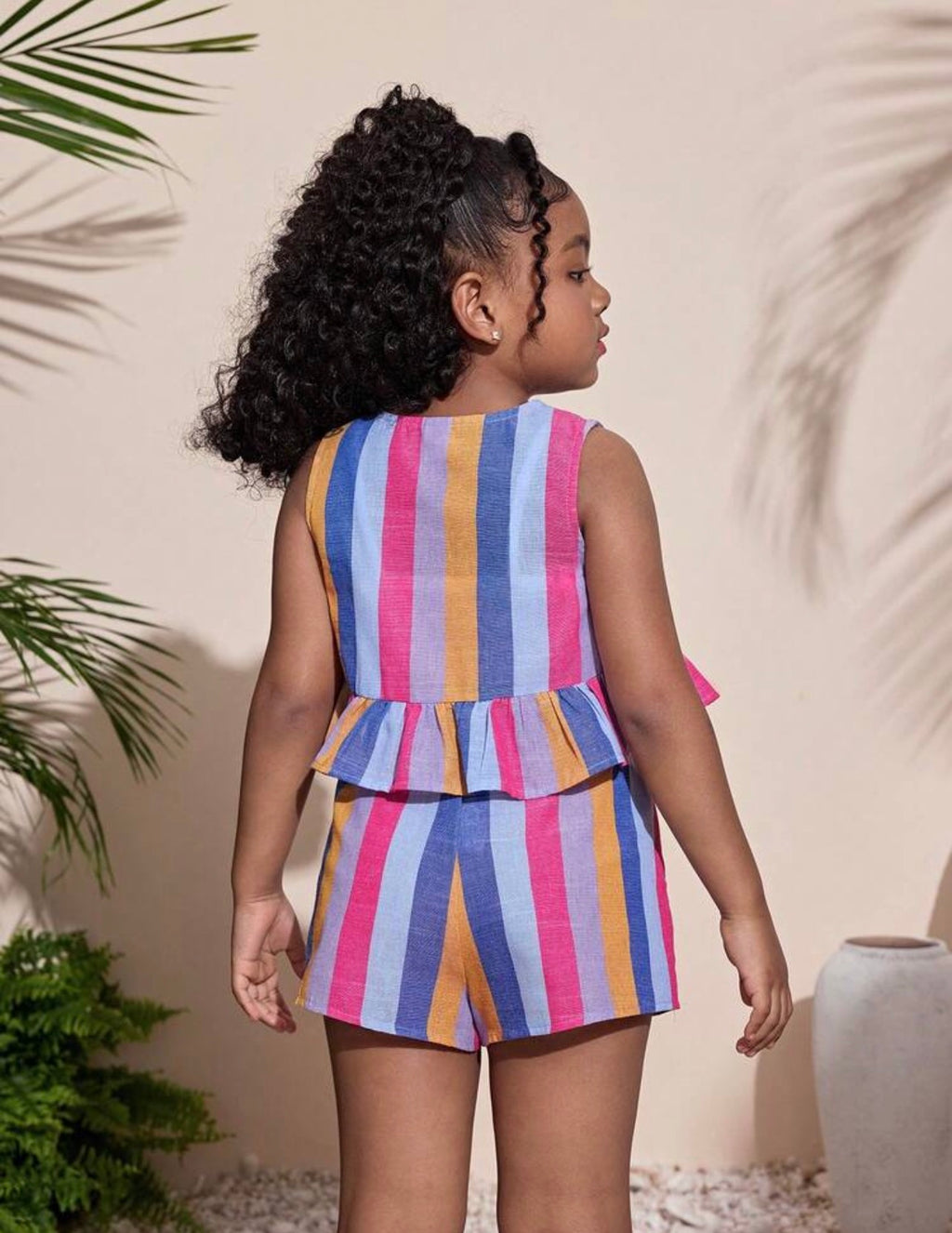 Girls Lemon Plaid Front Tie Cami Top & Shorts Summer Outfit Set