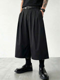 Men’s Black Baggy Wide Leg Woven Capri Pants – Casual Loose Fit Streetwear Trousers