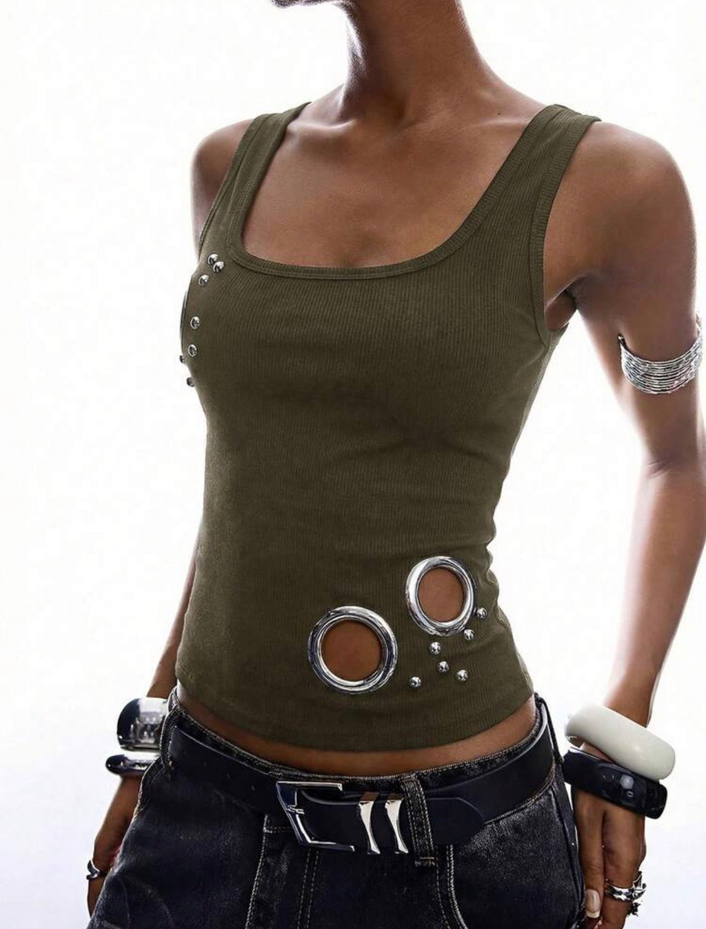 Minimalist Metal-Detail Camisole Tank Top for Women – Casual Summer Sleeveless Top