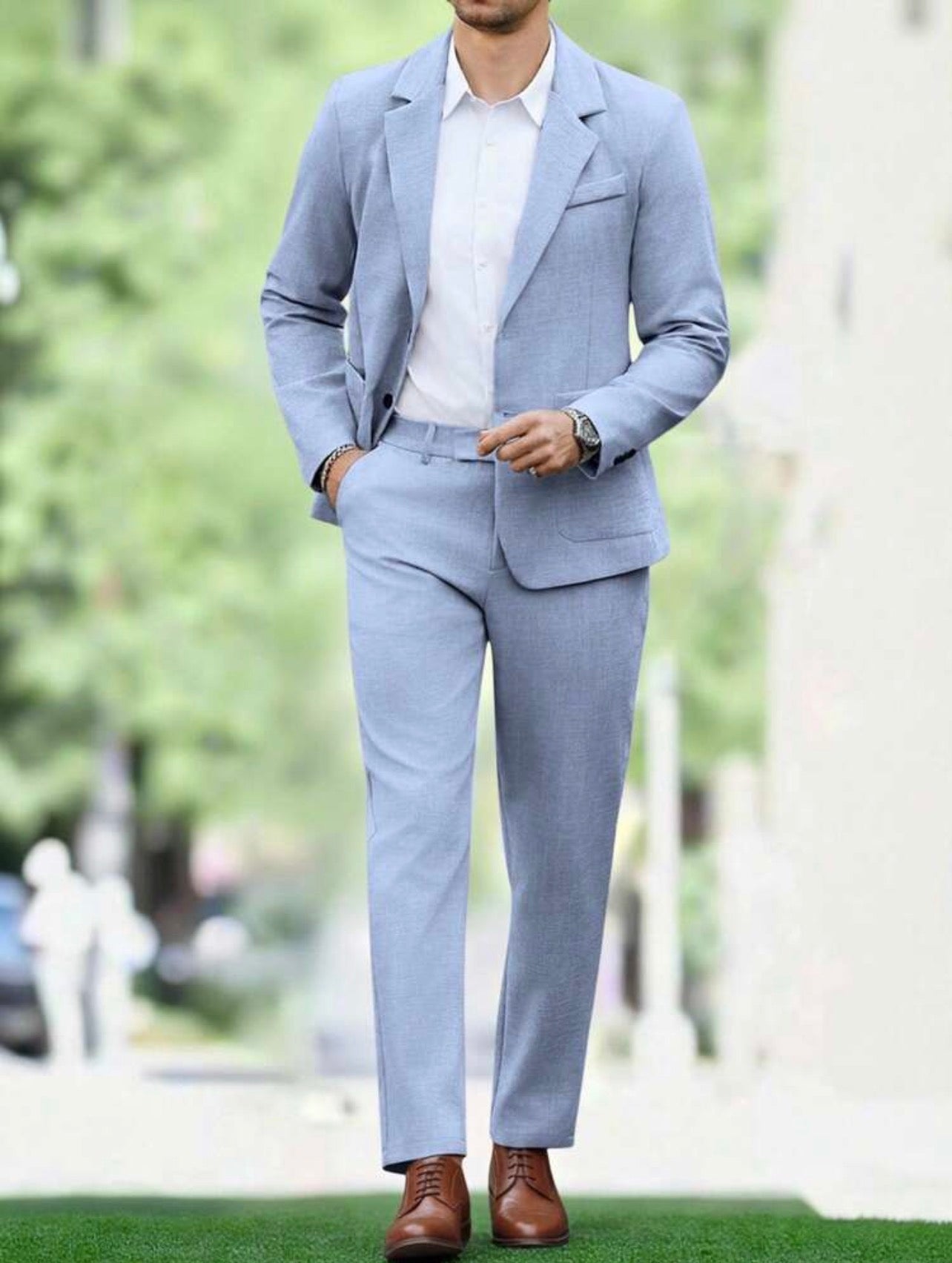 Men’s Solid Color Business Suit Set – Blazer & Pants Two-Piece Formal Outfit
