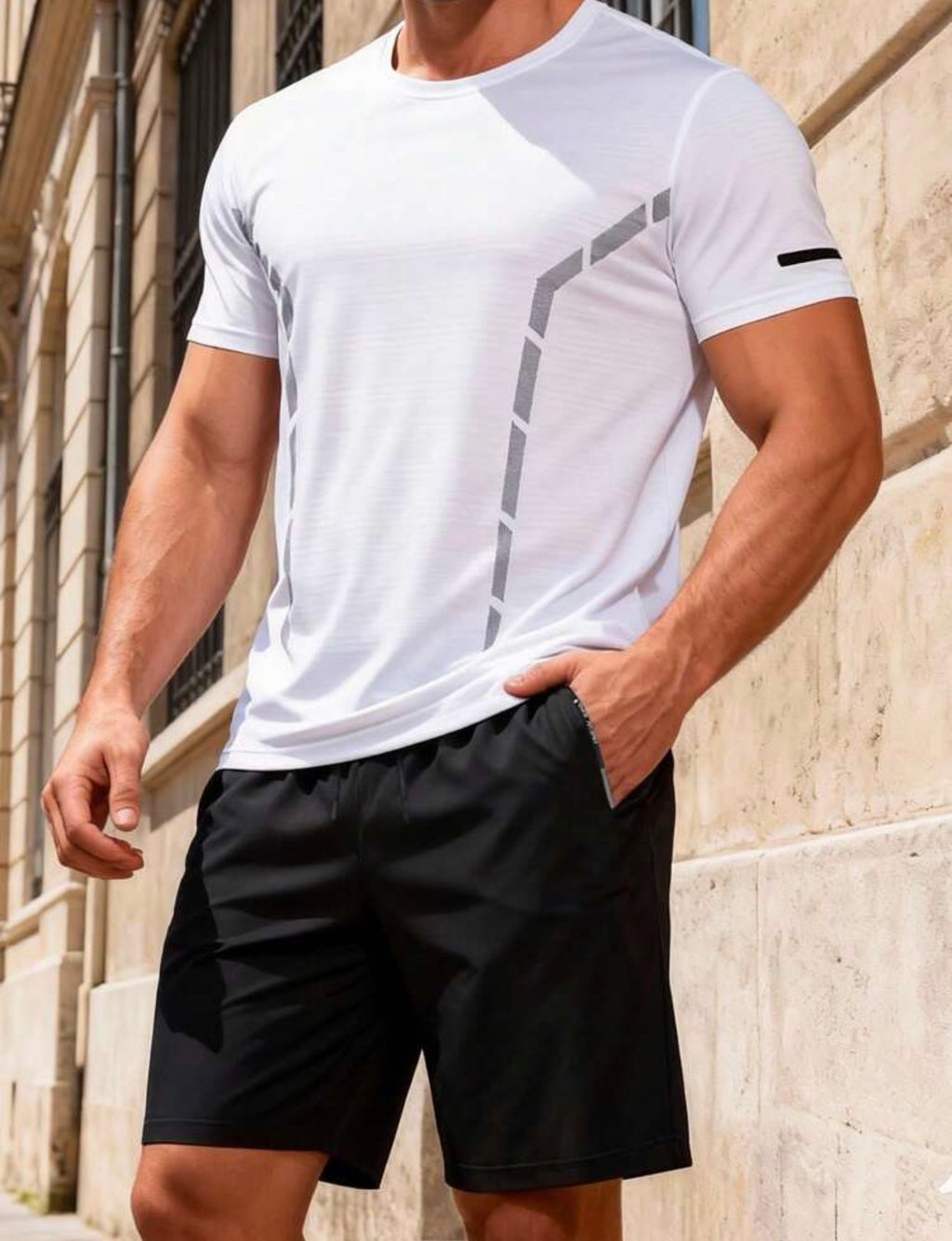 Men’s lightweight quick-dry shorts and T-shirt set, breathable and comfortable outfit for fitness, outdoor activities, and travel sports.