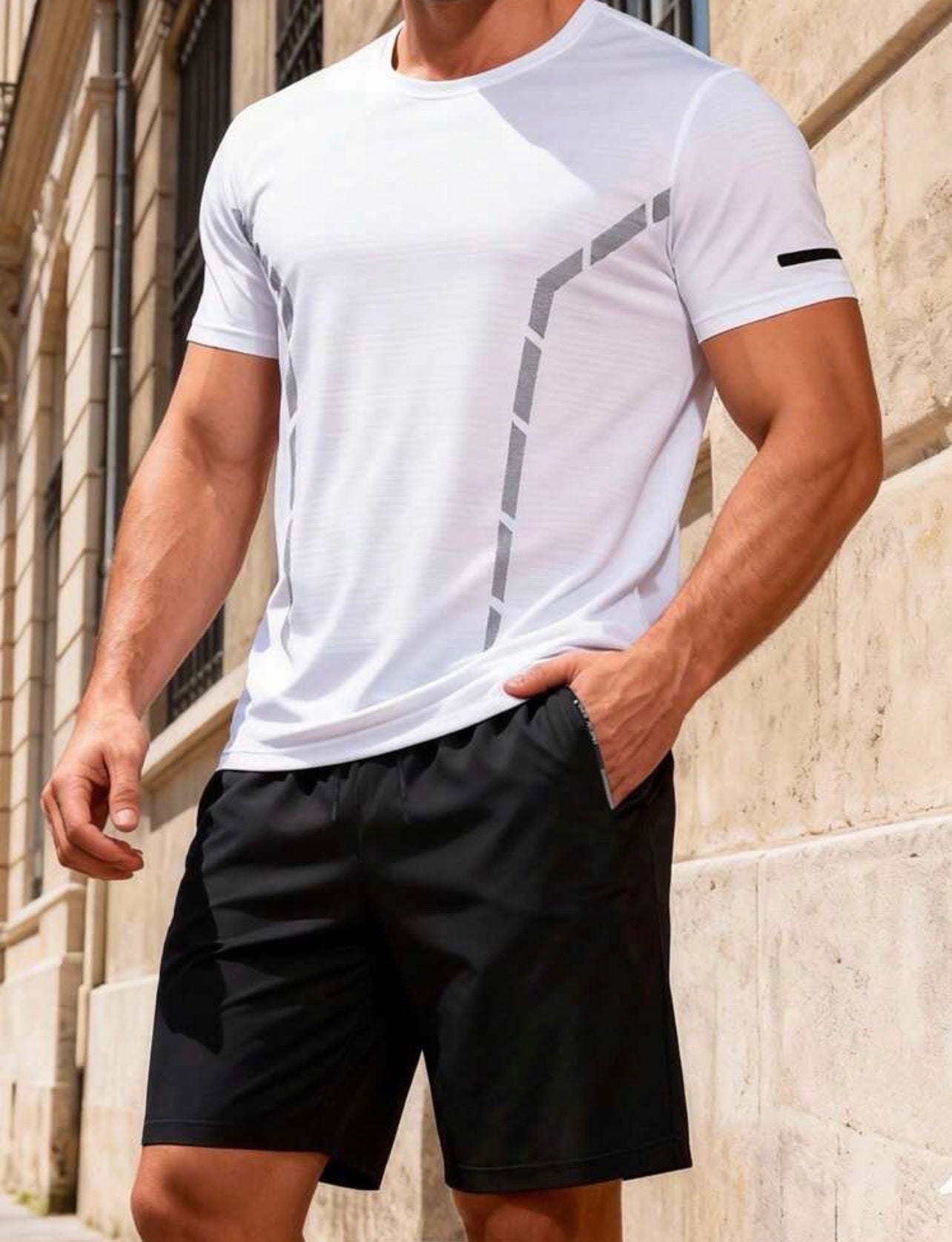 Men’s lightweight quick-dry shorts and T-shirt set, breathable and comfortable outfit for fitness, outdoor activities, and travel sports.