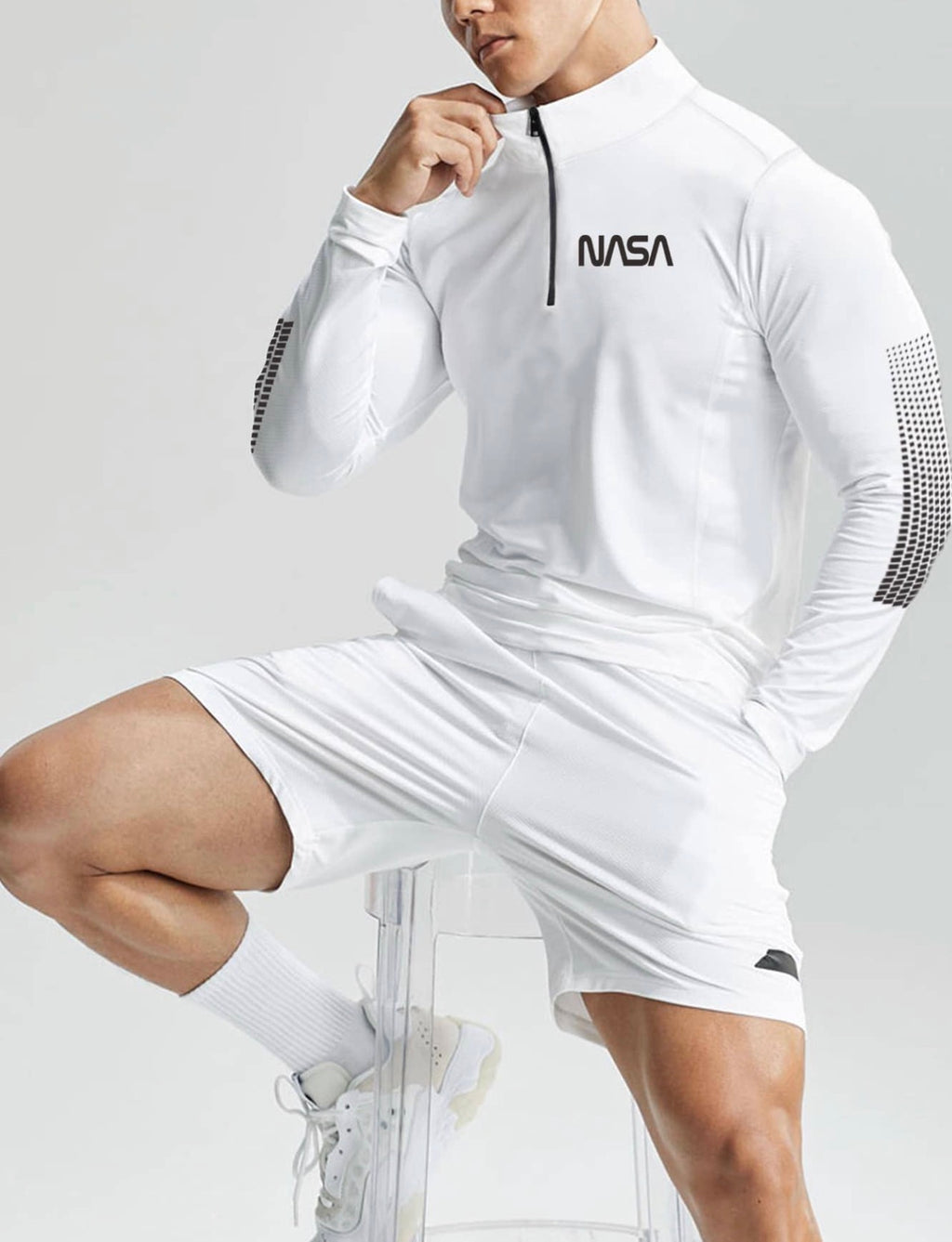 Men’s Letter Graphic Quarter-Zip Sports Jacket Lightweight Fitness Workout Top