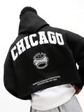 Drop Shoulder Oversized Pullover Hoodie with Embroidered Chicago Logo – Casual Streetwear