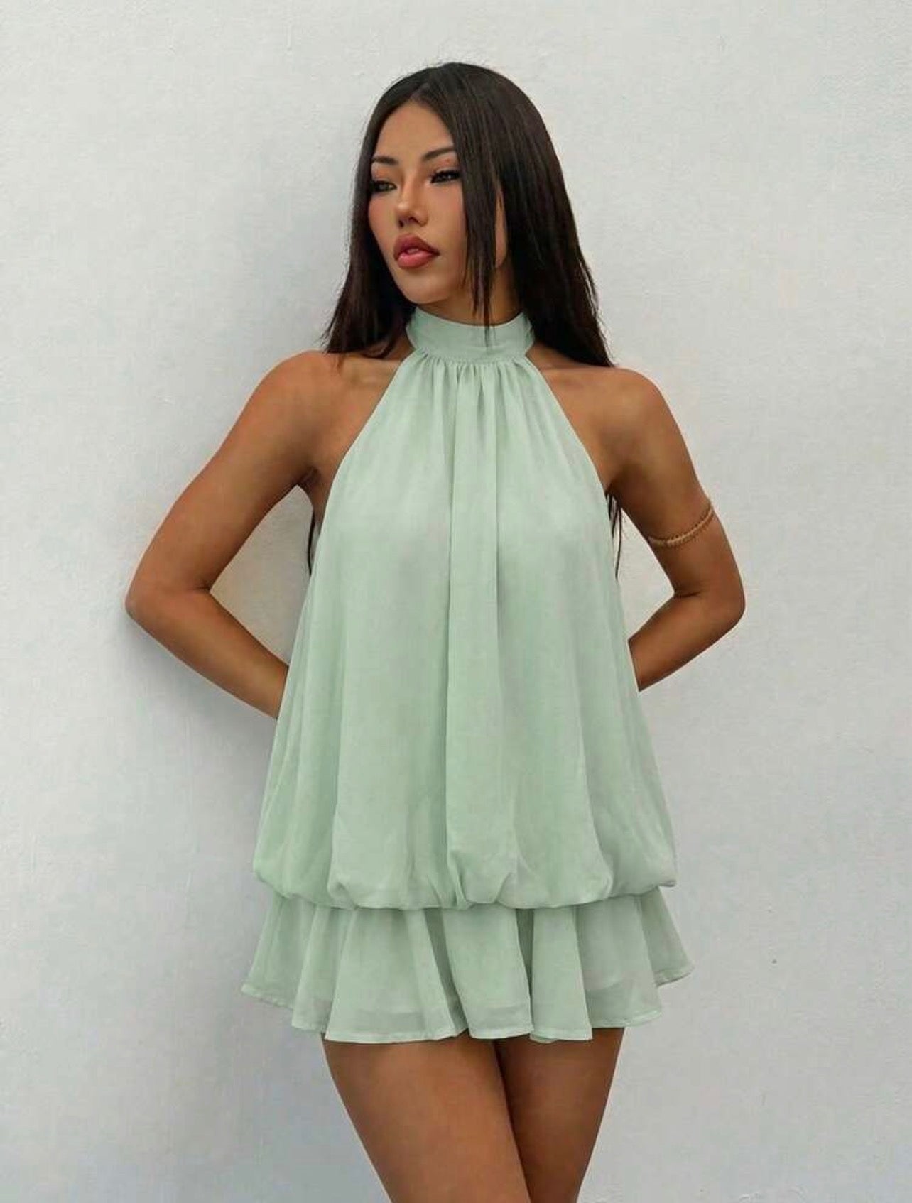 Elegant Sleeveless Tie-Neck Mini Dress for Women – Chic Party & Casual Wear Dress