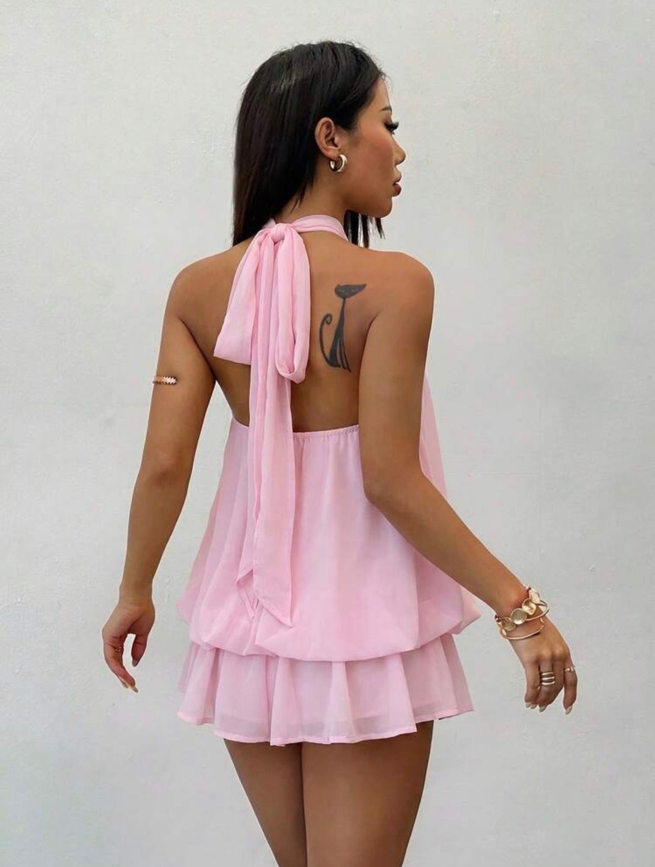 Elegant Sleeveless Tie-Neck Mini Dress for Women – Chic Party & Casual Wear Dress