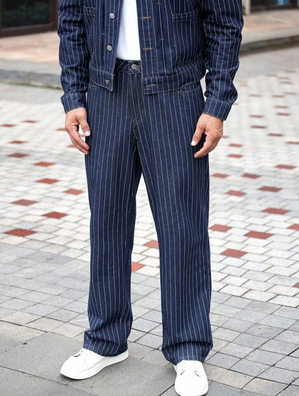 Men’s Striped Jacket & Jeans Two-Piece Casual Set – Urban Fall Outfit