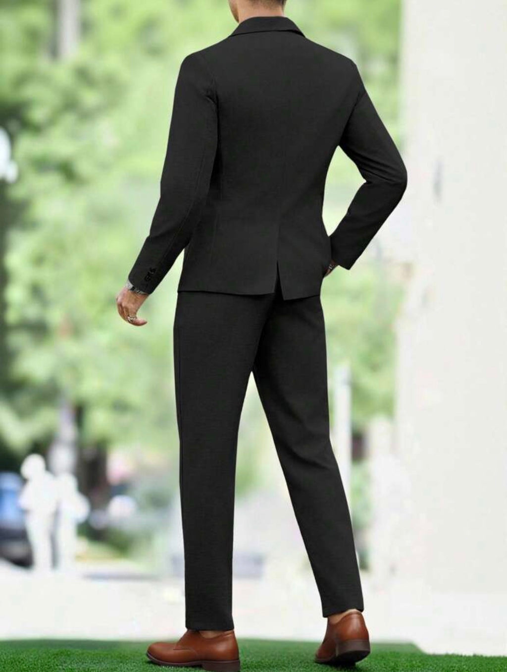Men’s Solid Color Business Suit Set – Blazer & Pants Two-Piece Formal Outfit