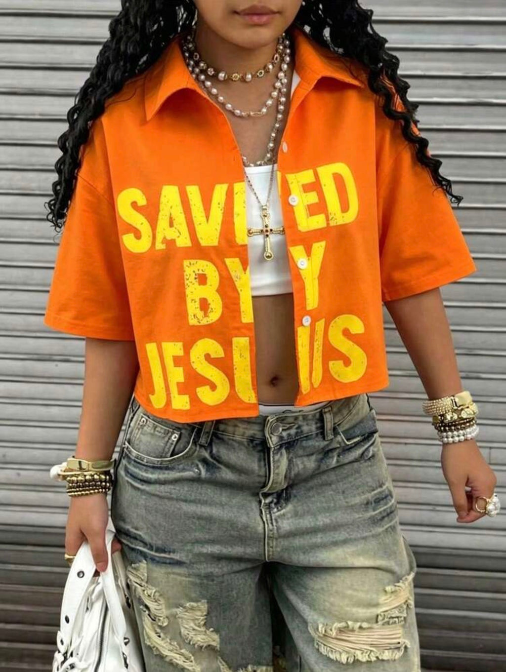 Rovax Short Cardigan Shirt Collar Drop Shoulder Short Sleeve Top