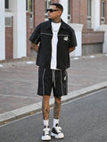 Men’s Star Print Zipper Shirt & Shorts Three-Piece Streetwear Set