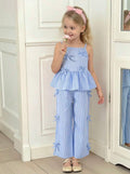 Girls Striped Ruffle Trim Cami Top & Bow Waist Pants Outfit Set