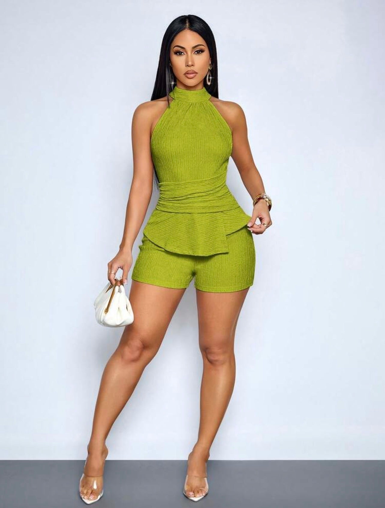 Elegant Halter Neck Cinched Waist Short Jumpsuit – Resort Summer Style