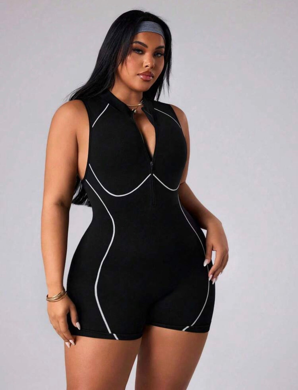 Women’s Plus Size Seamless Sleeveless Backless Workout Jumpsuit with Tummy Control