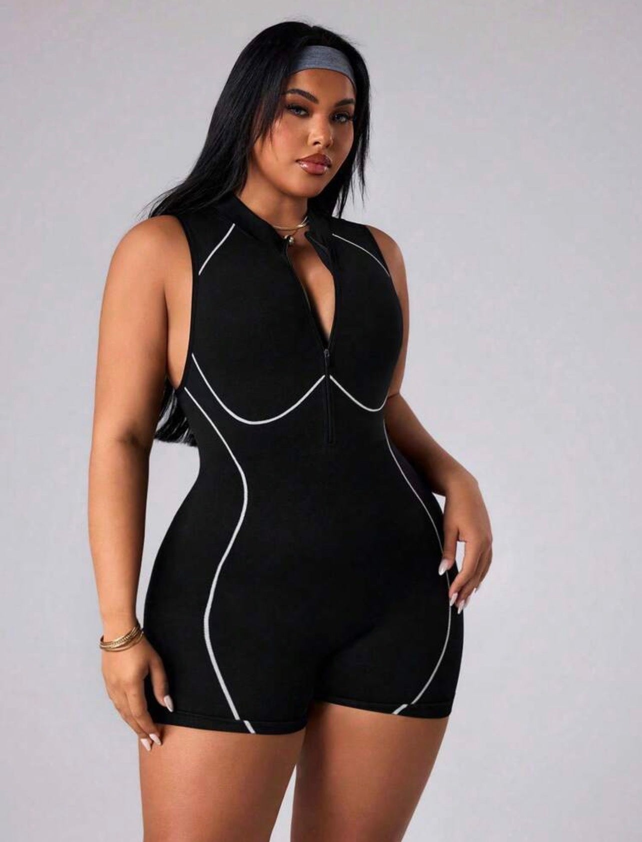 Women’s Plus Size Seamless Sleeveless Backless Workout Jumpsuit with Tummy Control