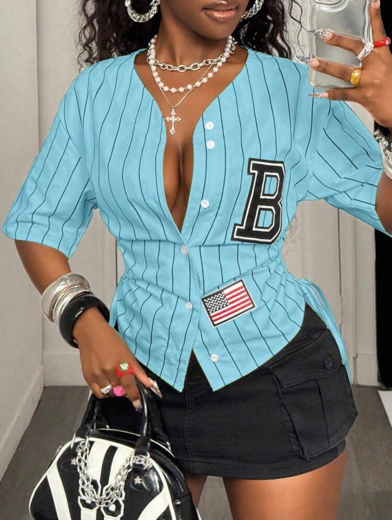 Women’s Striped Cinched Waist Short Sleeve Blouse – Casual Summer Vacation Top