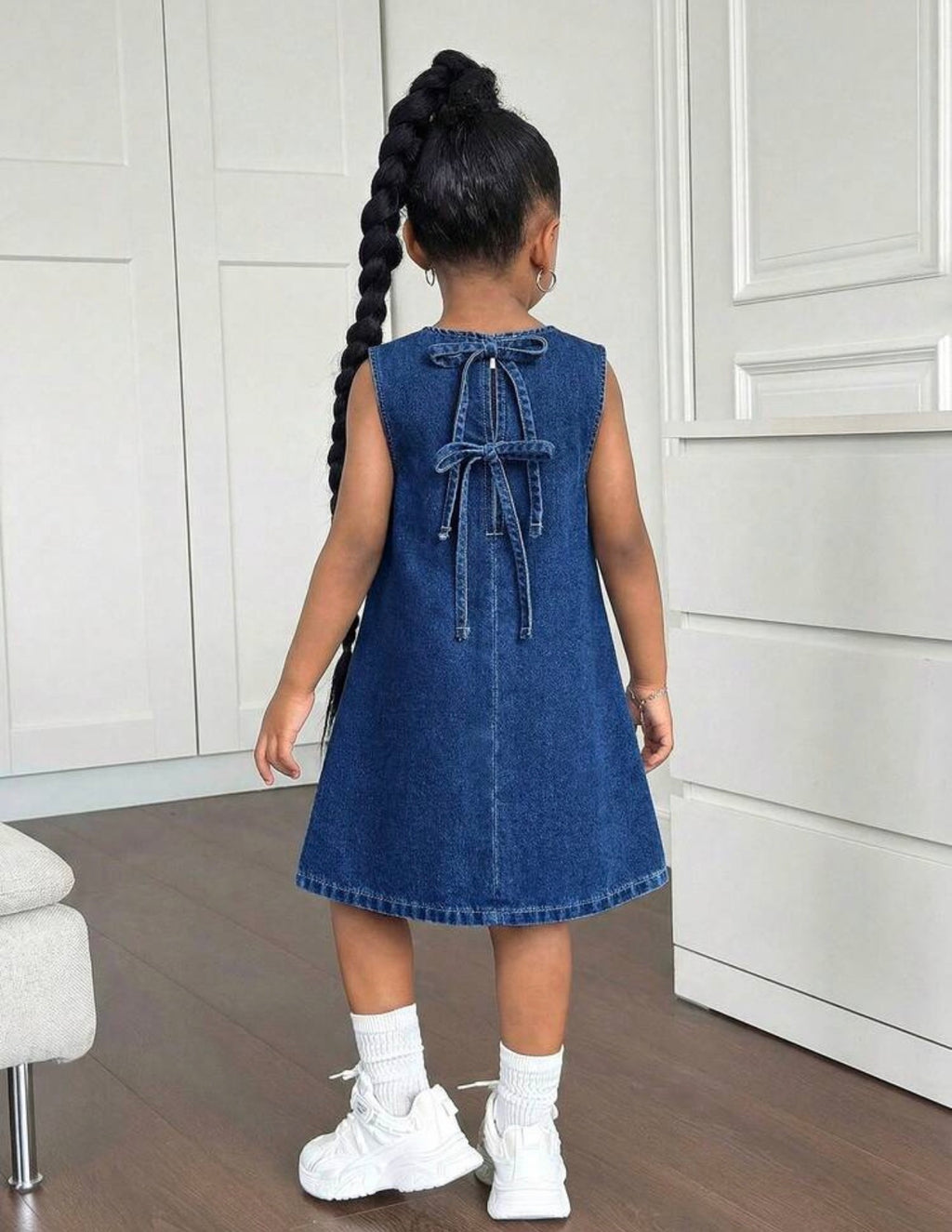 Girls Blue Denim Sleeveless Loose Casual Dress