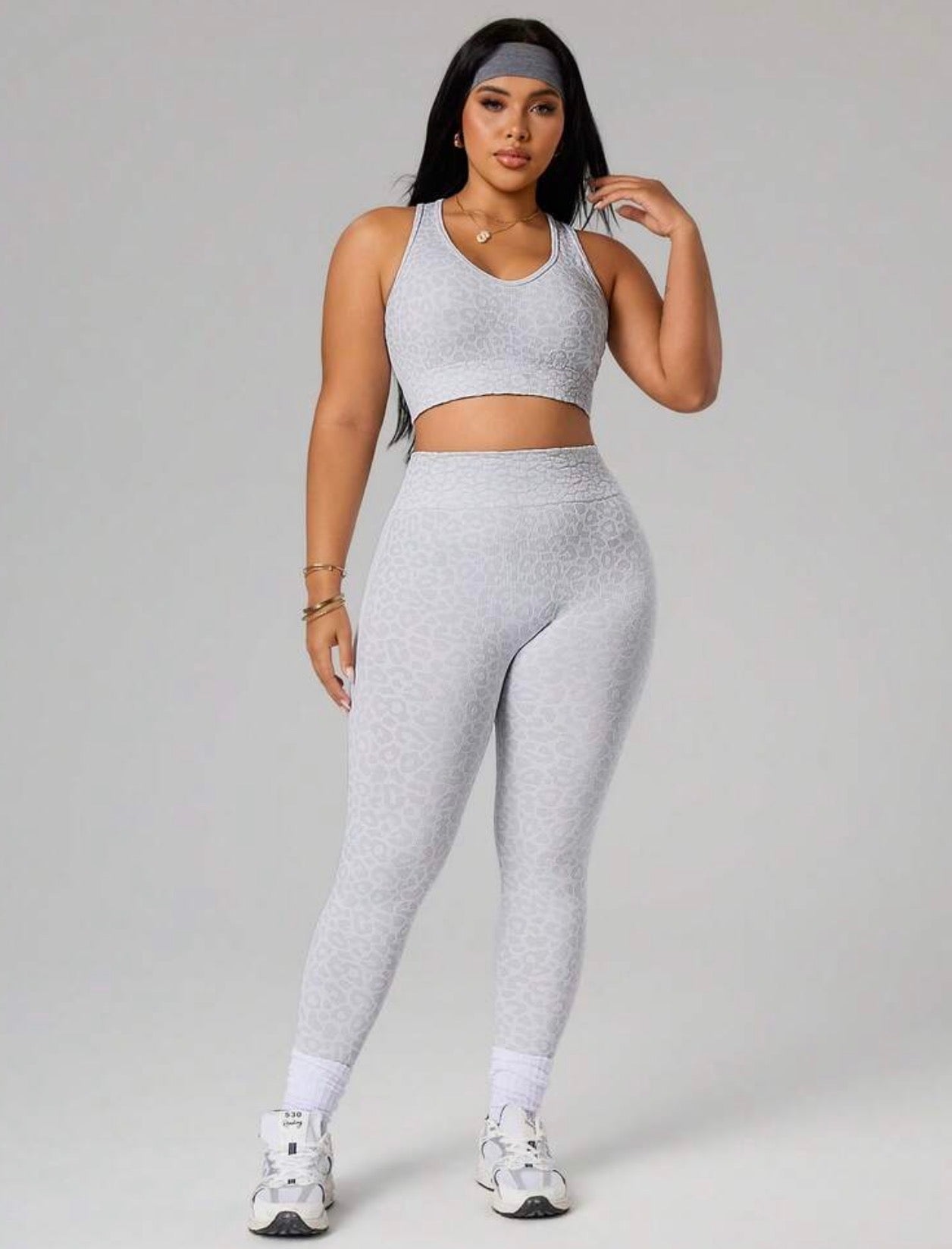 Women’s Plus Size Leopard Jacquard Camisole & Leggings Two-Piece Sports Set