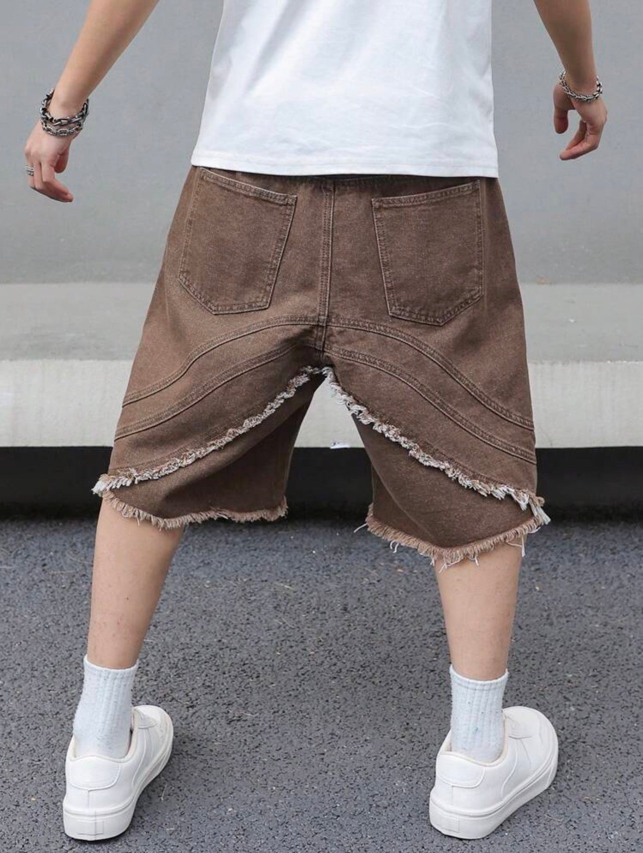 Men’s Distressed Wide Leg Jeans – Fashion Streetwear Denim Shorts
