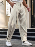 Men’s Solid Color Pleated Tapered Formal Pants with Side Cutout Detail – Designer Style Trousers