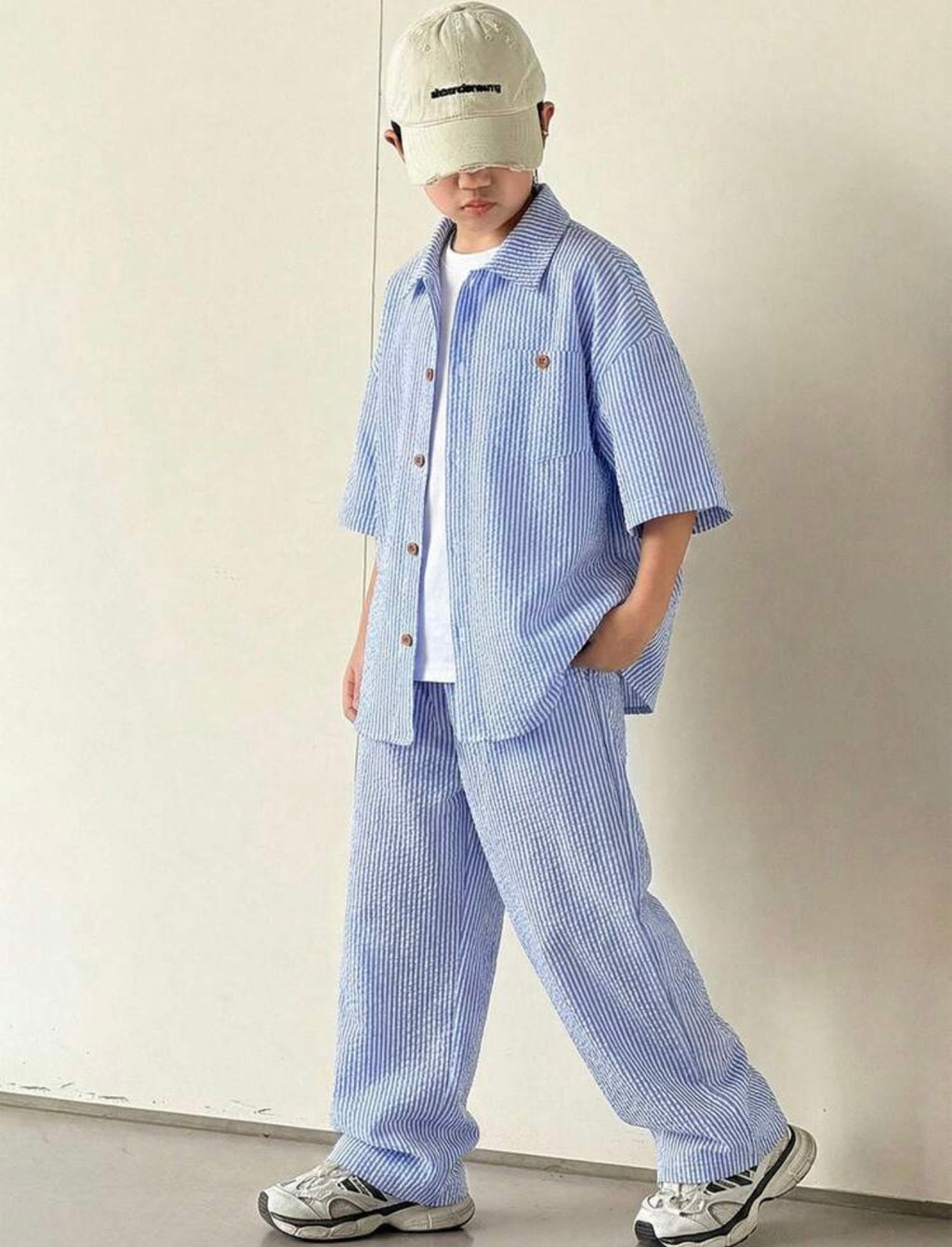 Kids & Tween Boys Striped Polo Collar Short Sleeve Shirt & Pants Casual Set