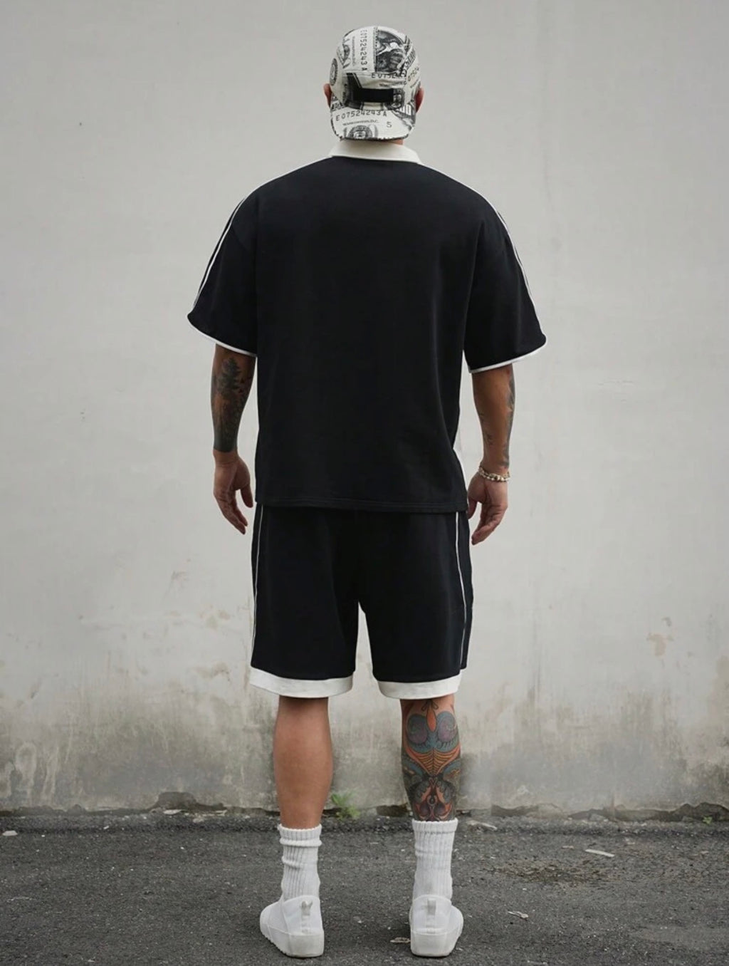 Men’s Letter Print Color Block Polo Shirt & Shorts Two-Piece Summer Set