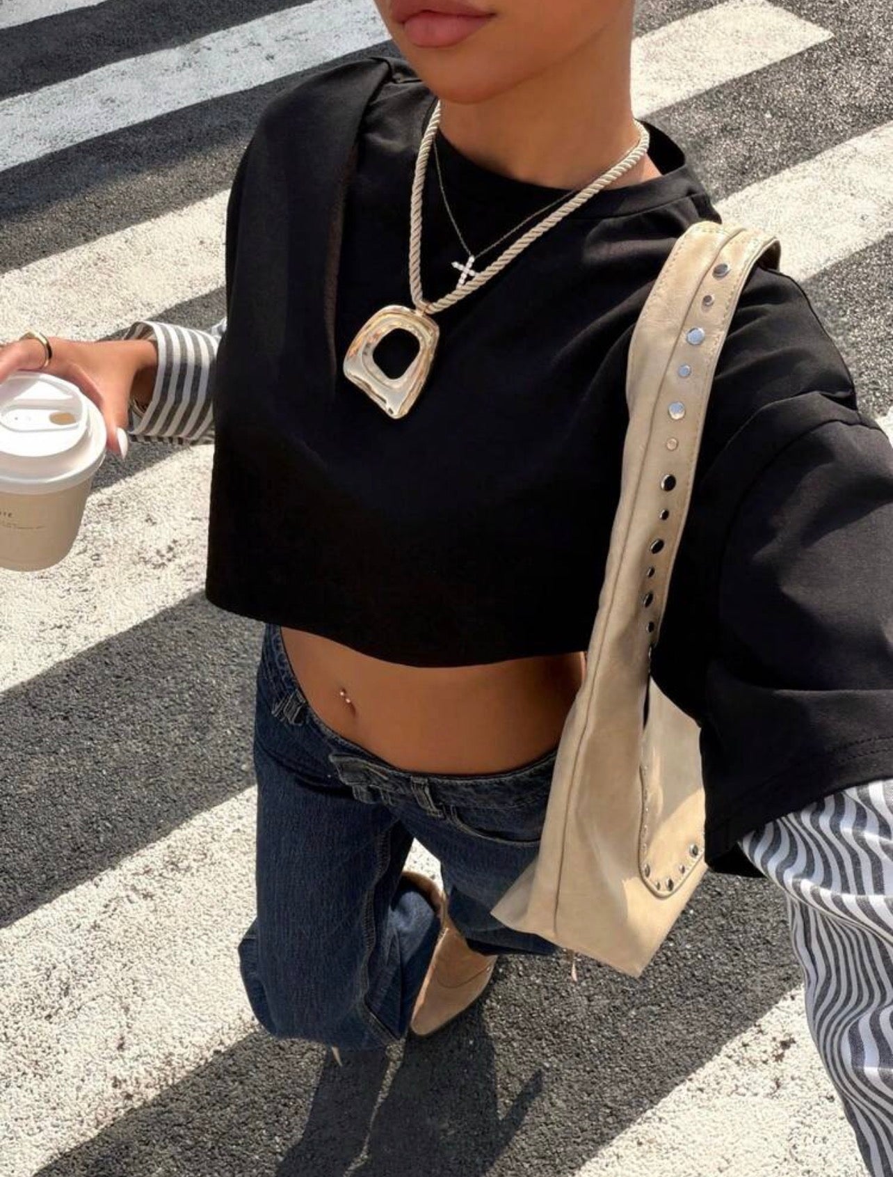 Women’s 2-in-1 Round Neck Loose Long Sleeve Cropped T-Shirt – Casual Fall Top