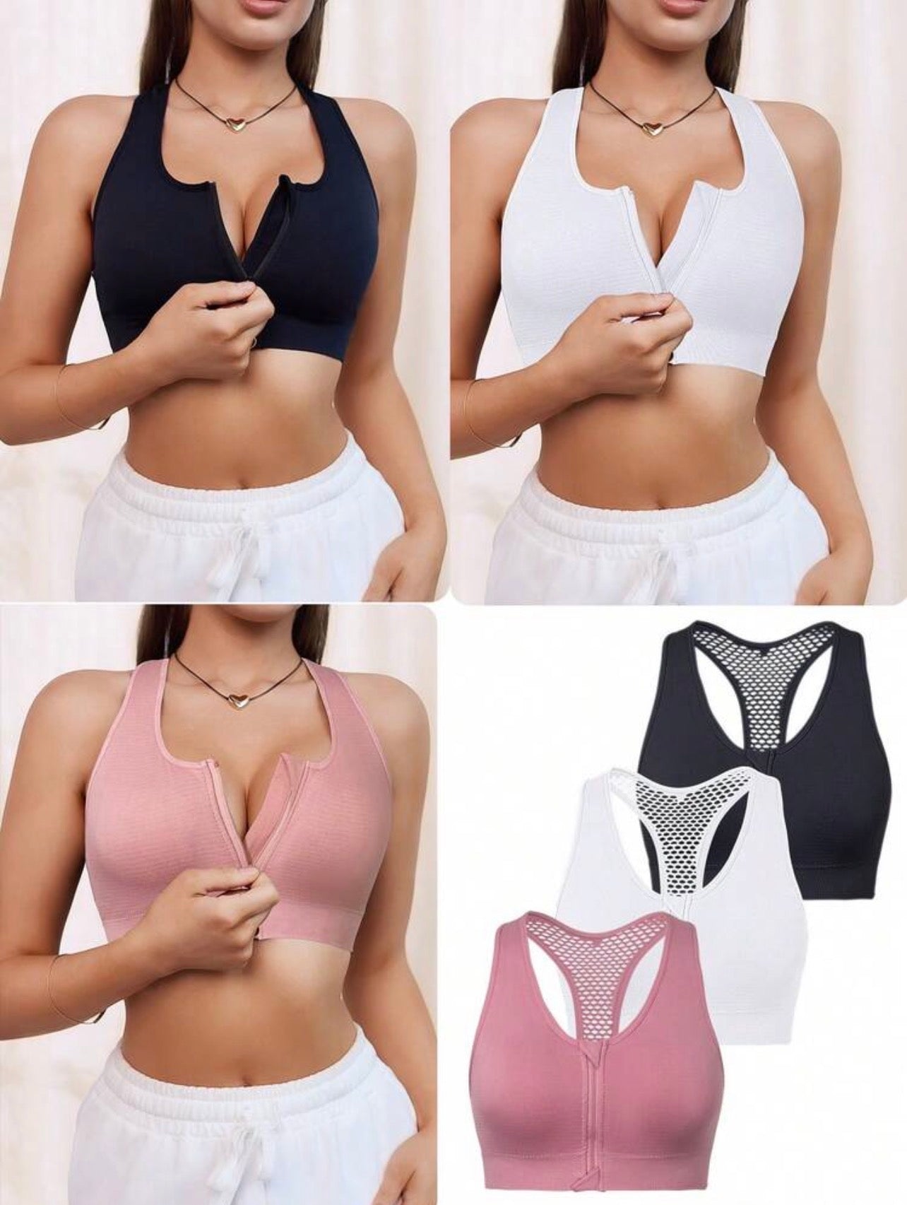 Women’s Seamless Front Zipper Racerback Sports Bra Set