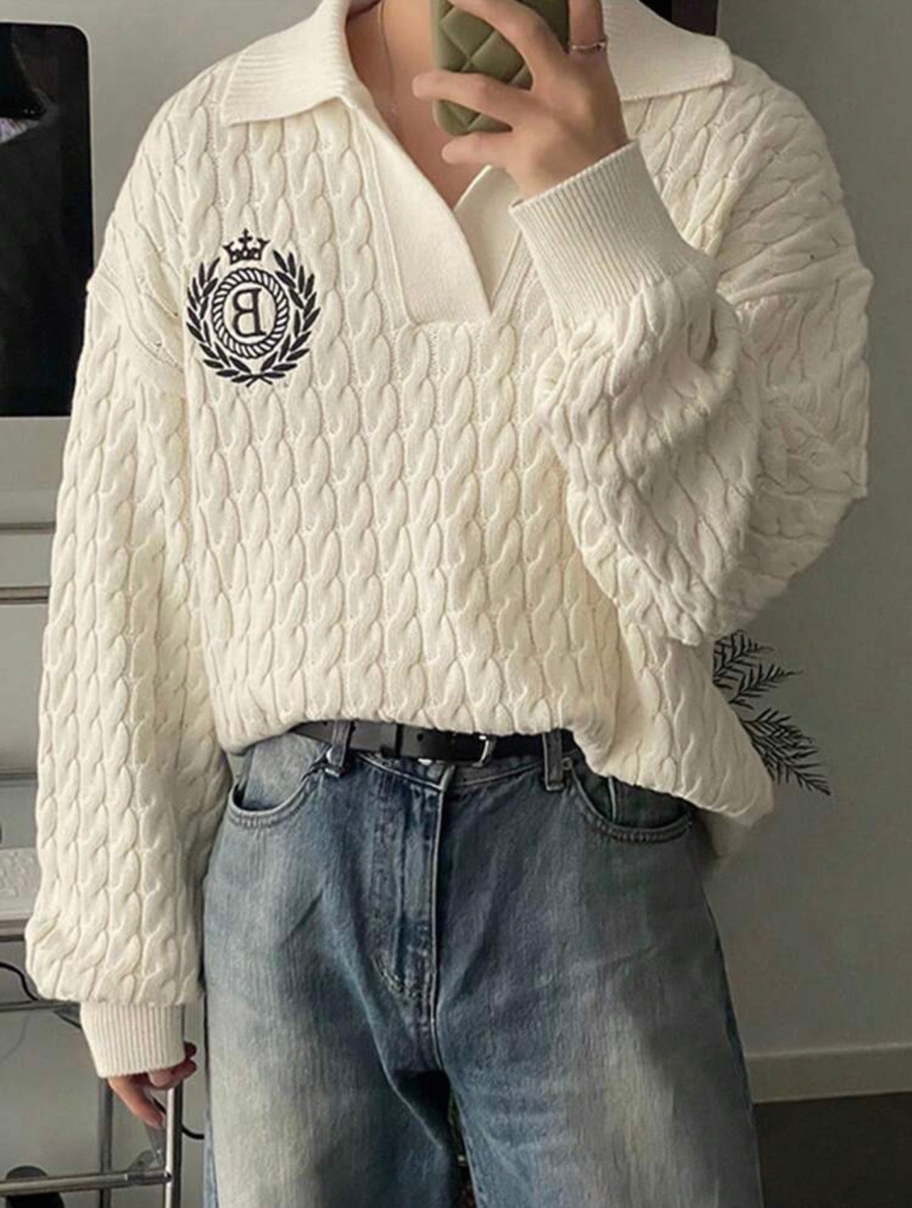 Men’s Drop Shoulder Letter Pattern Knitted Sweater – Casual Relaxed Fit Pullover