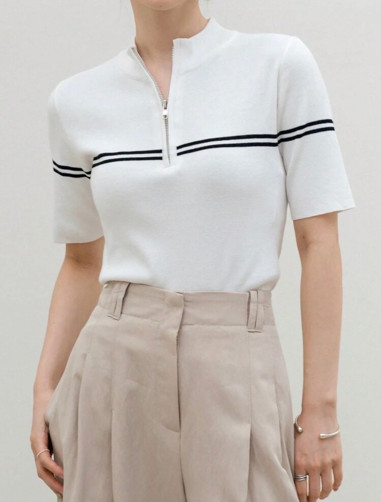 Women’s Business Casual Stand Collar Short Sleeve Knit Pullover Top