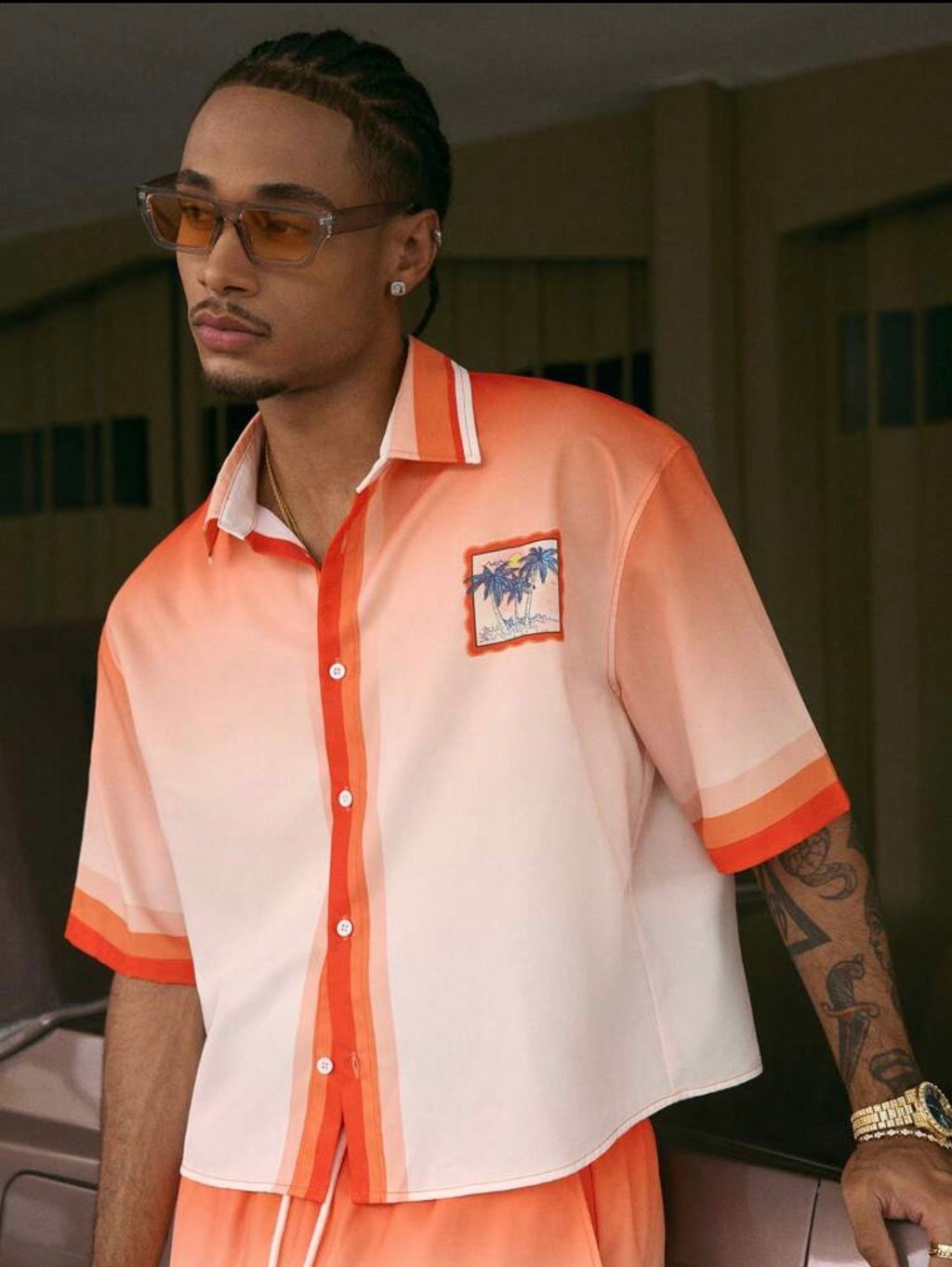 Men’s Printed Polo Shirt & Shorts Two-Piece Set – Loose Fit Streetwear Outfit