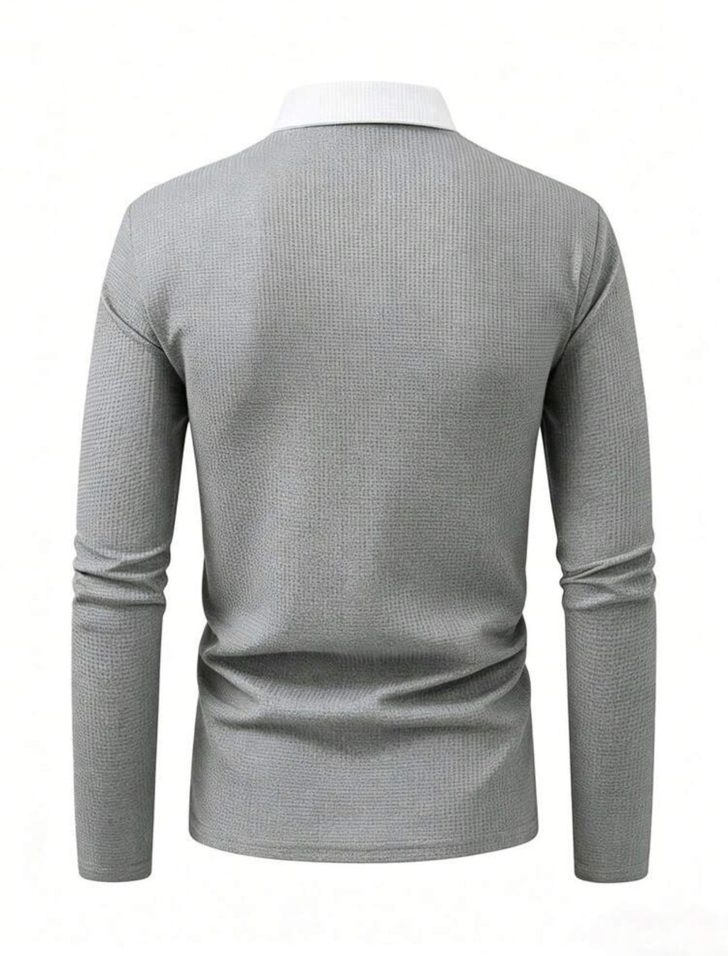 Men’s Contrast Color Long Sleeve Buttoned Knitted Polo Shirt – Casual Business Top