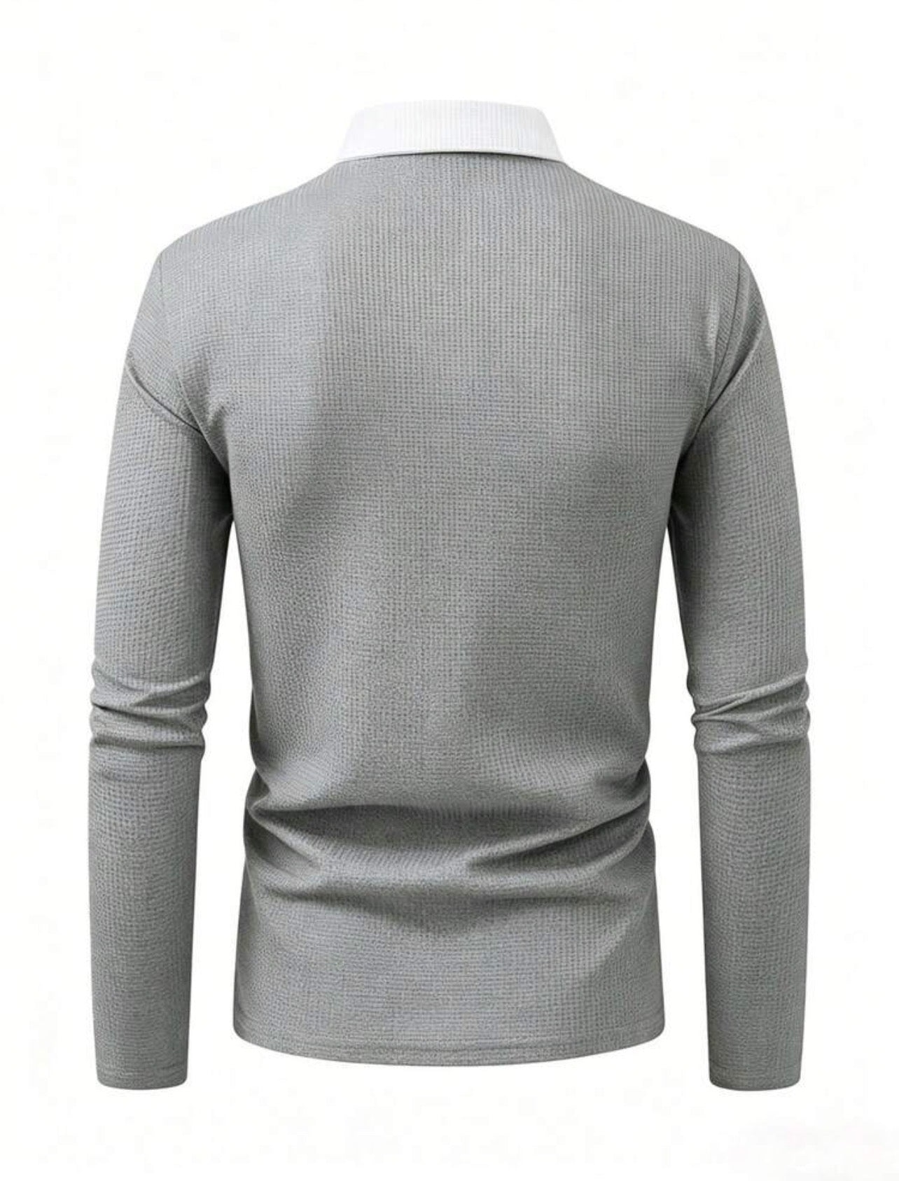Men’s Contrast Color Long Sleeve Buttoned Knitted Polo Shirt – Casual Business Top