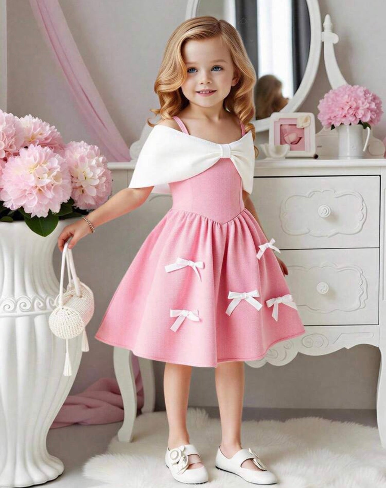 Girls Black Off-Shoulder Bow Detail Ruffle Princess Dress for Parties & Special Occasions
