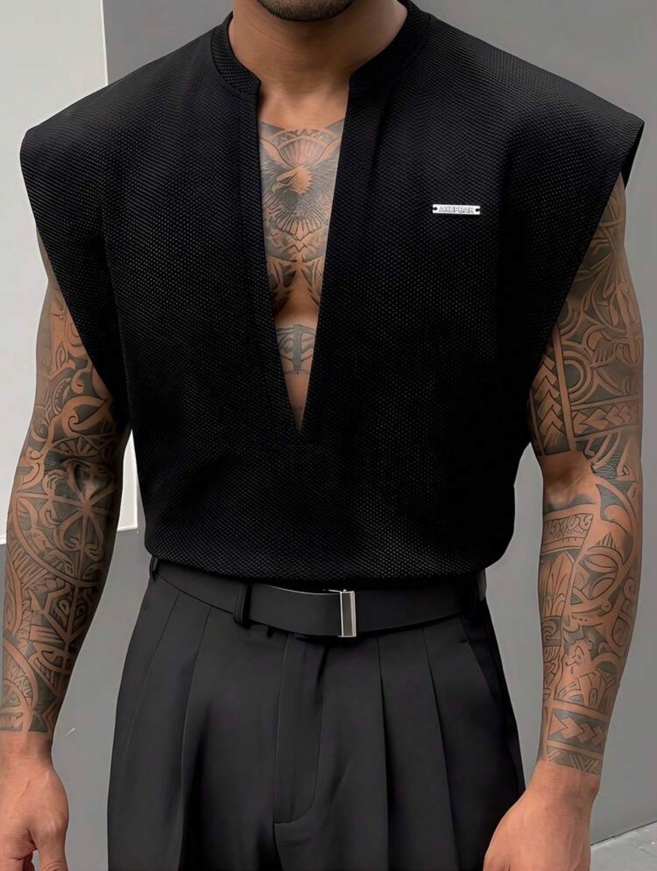 Men’s Metal Letter Casual Tank Top – Streetwear Sleeveless Top