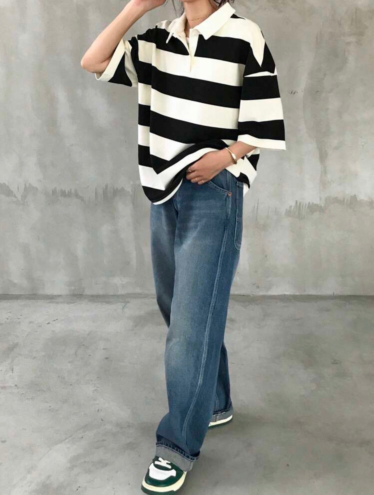 Women’s Striped Polo Neck Short Sleeve Loose Fit T-Shirt – Casual Summer Top