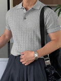 Men’s Solid Polo Neck Knit Top – Casual Short Sleeve Summer Shirt