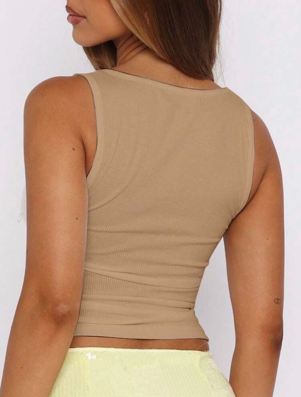 Women’s Cropped Ribbed Camisole Tank Top with Diamond Detail – Casual Summer Sleeveless Top