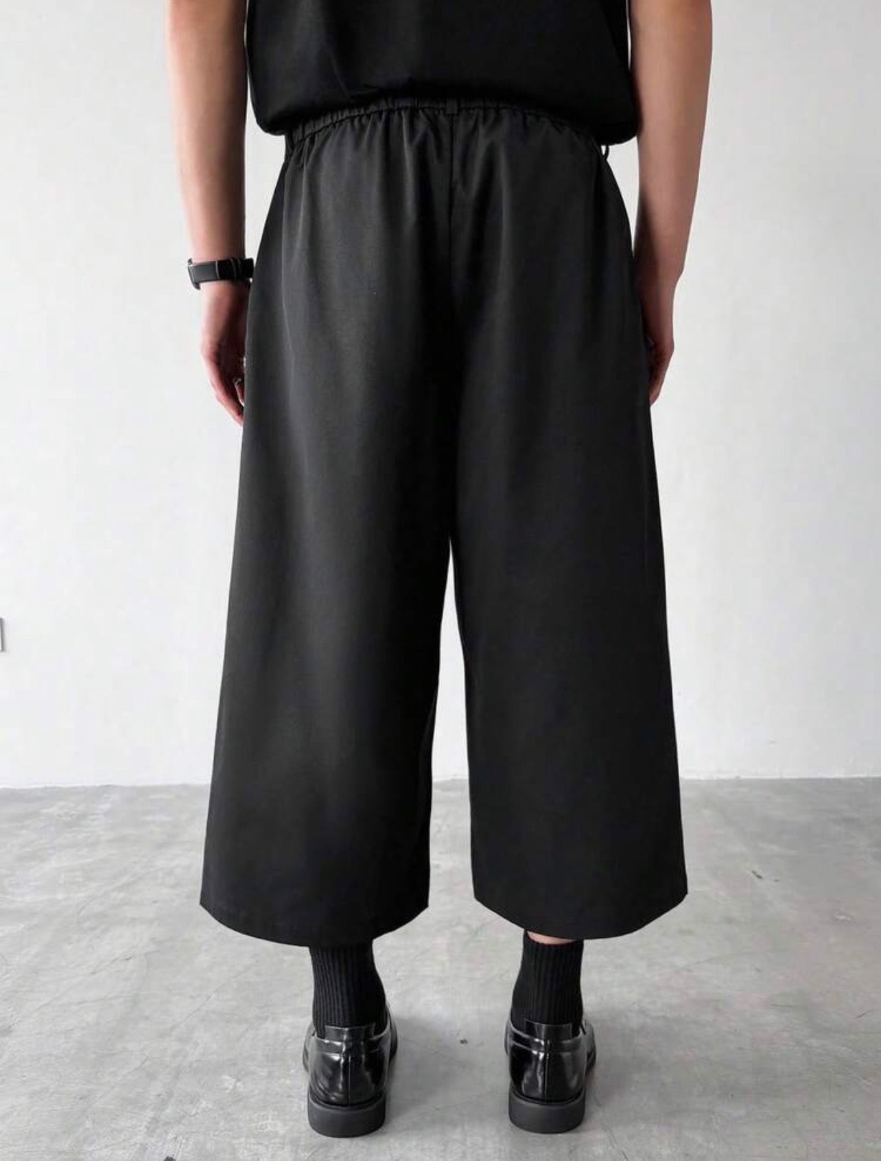 Men’s Black Baggy Wide Leg Woven Capri Pants – Casual Loose Fit Streetwear Trousers