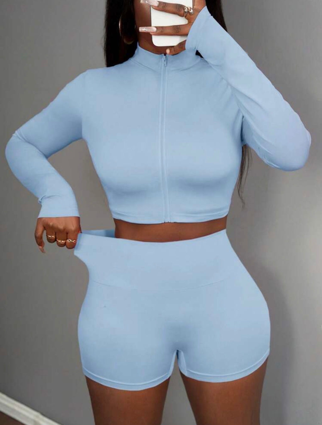 Women’s 3-Piece Sporty Summer Set with Half-Zip Jacket, Sleeveless Crop Top & Shorts
