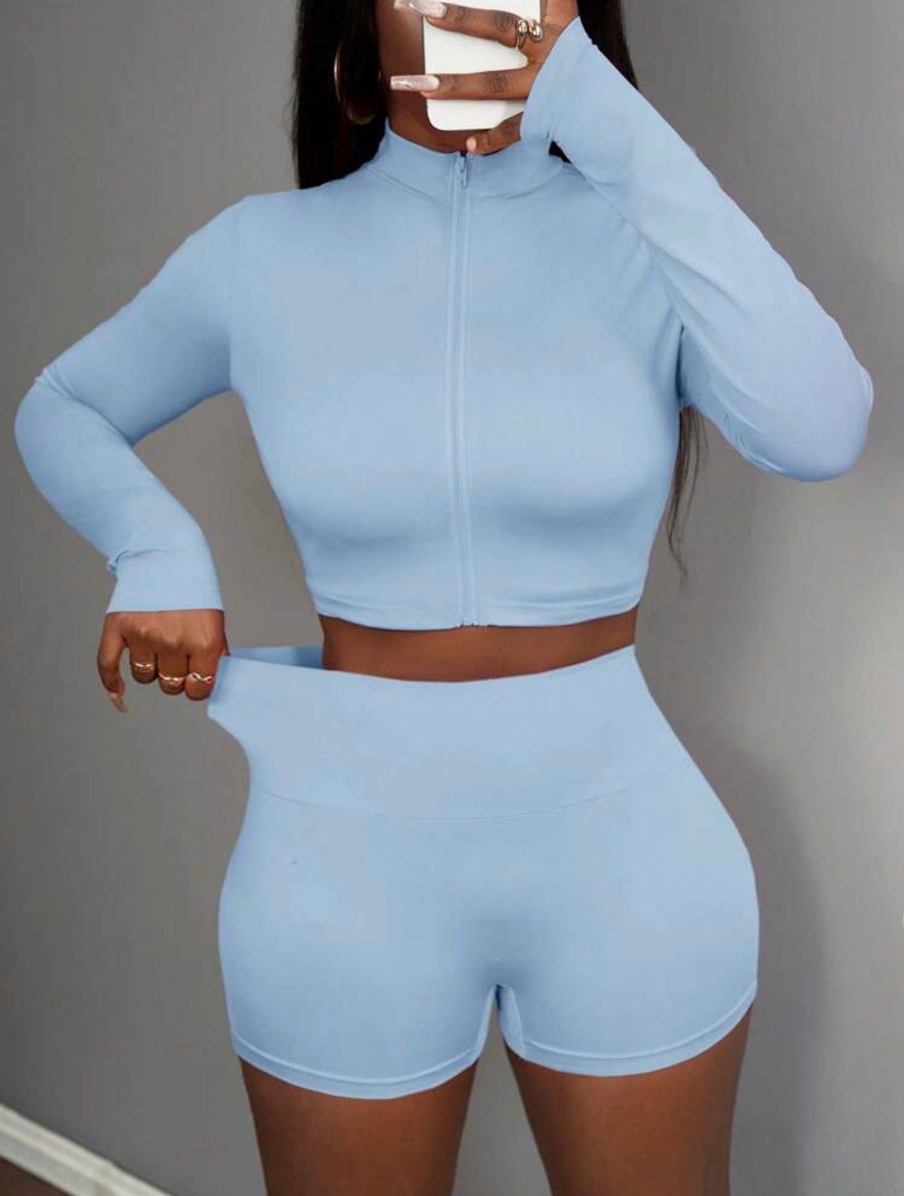 Women’s 3-Piece Sporty Summer Set with Half-Zip Jacket, Sleeveless Crop Top & Shorts