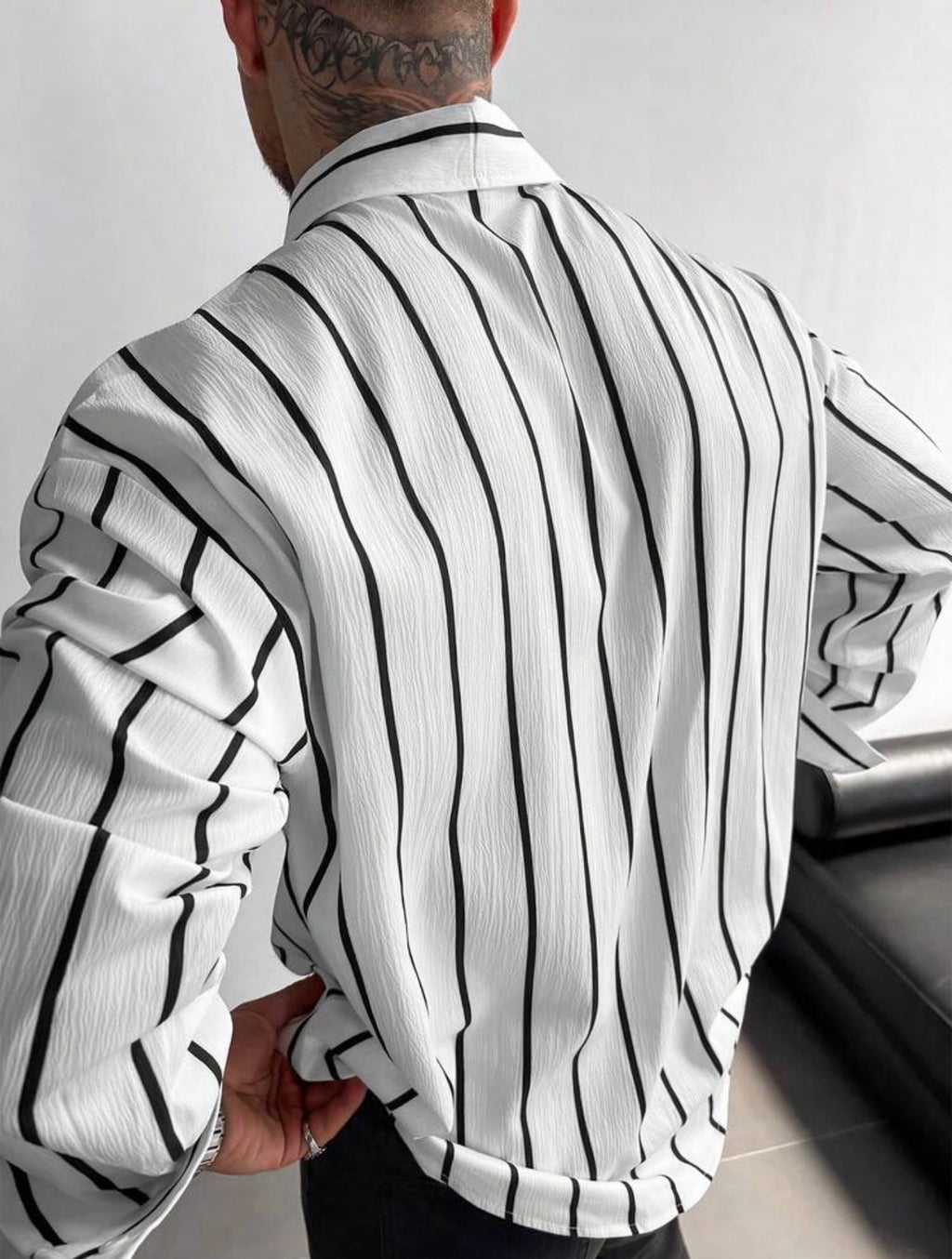 Men’s Classic Striped Linen-Feel Long Sleeve Button-Down Shirt – Casual Office Top