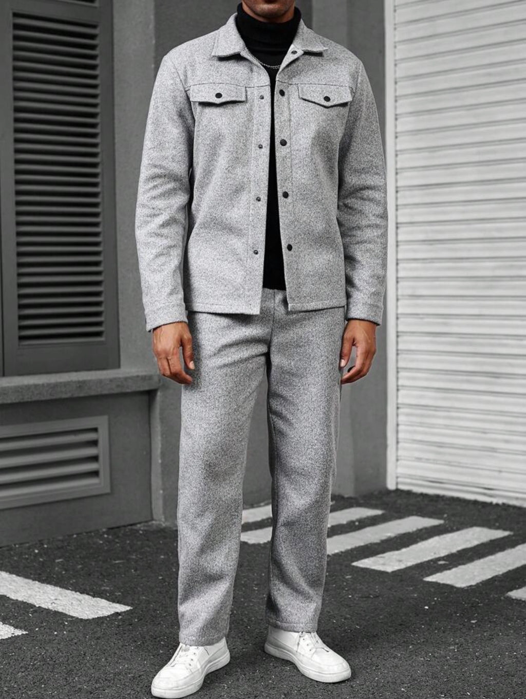 Men’s Solid Color Single-Breasted Jacket & Pants Two-Piece Set – Casual Fall Outfit