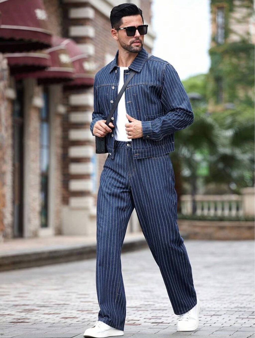 Men’s Striped Jacket & Jeans Two-Piece Casual Set – Urban Fall Outfit