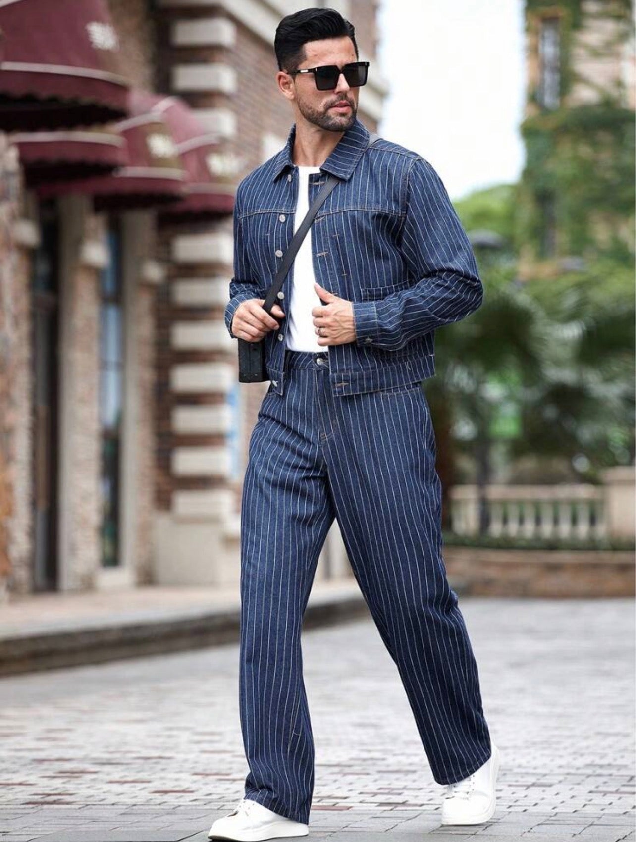 Men’s Striped Jacket & Jeans Two-Piece Casual Set – Urban Fall Outfit