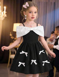 Girls Black Off-Shoulder Bow Detail Ruffle Princess Dress for Parties & Special Occasions
