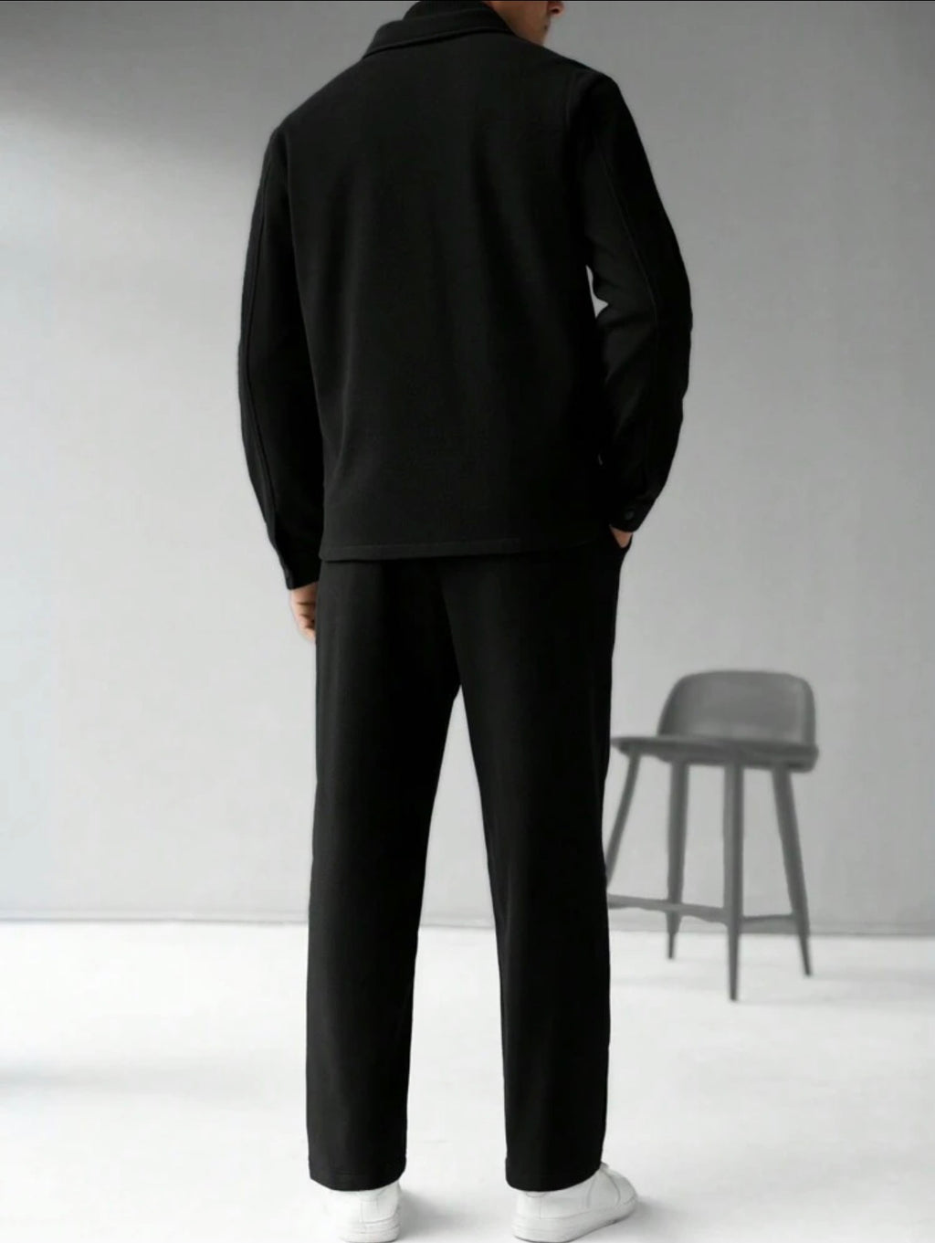 Men’s Solid Color Single-Breasted Jacket & Pants Two-Piece Set – Casual Fall Outfit