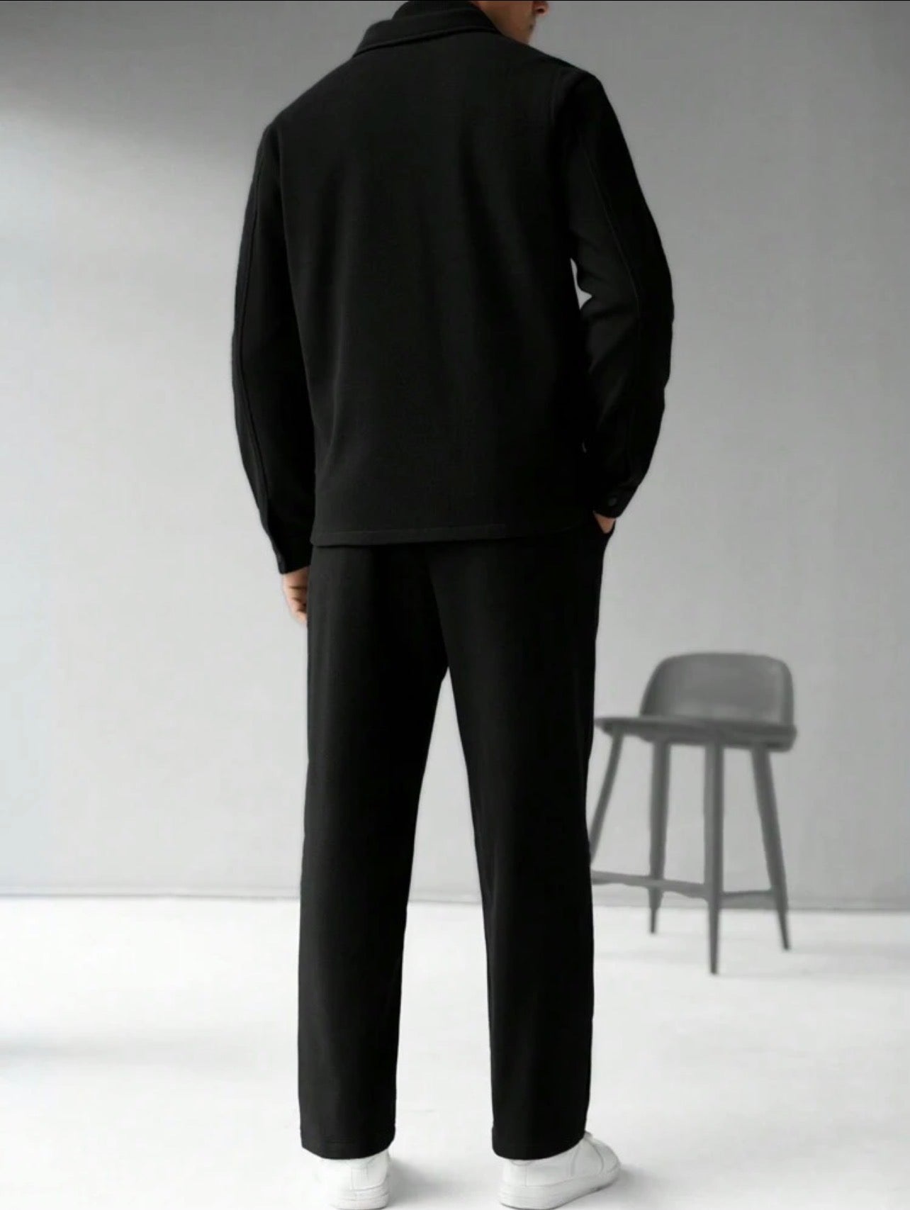 Men’s Solid Color Single-Breasted Jacket & Pants Two-Piece Set – Casual Fall Outfit