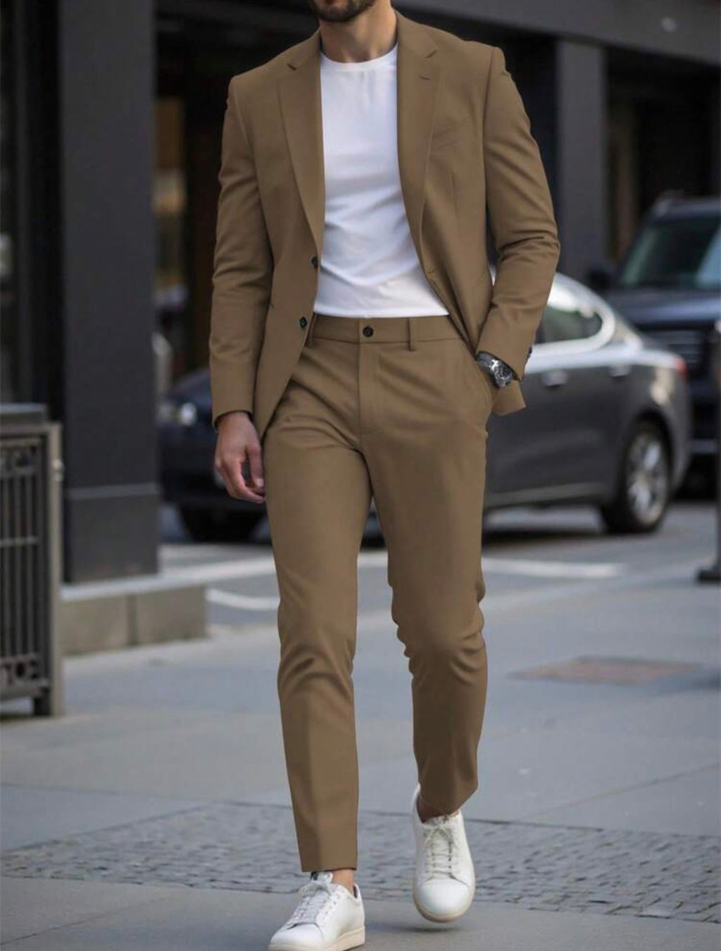 Men’s Solid Color Two-Piece Suit Set – Casual Business Blazer & Pants