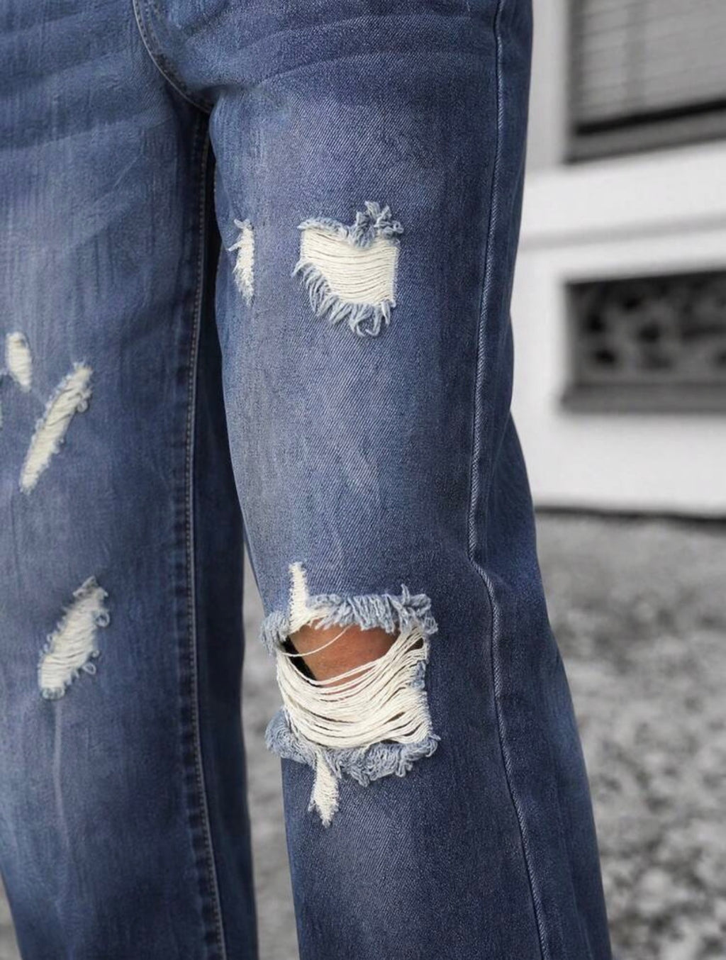 Men’s Distressed Wide Leg Jeans – Youthful Streetwear Denim Pants
